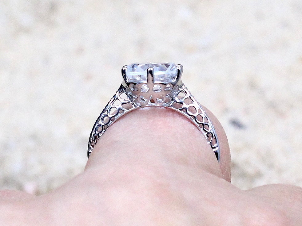 White Sapphire Engagement Ring,Antique Ring,Vintage Ring,Filigree Ring,Maia,Sapphire Engagement Ring,White Sapphire Ring,3ct Ring BellaMoreDesign.com