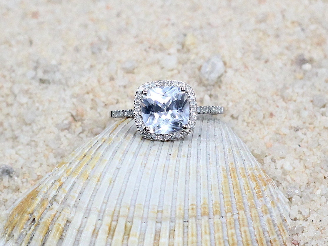 White Sapphire Engagement Ring, Cushion Cut, Cuscino, Promise Ring,Gift For Her 8mm BellaMoreDesign.com