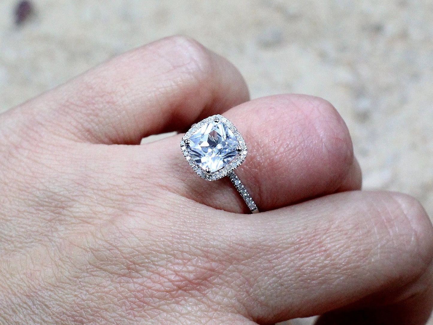 White Sapphire Engagement Ring, Cushion Cut, Cuscino, Promise Ring,Gift For Her 8mm BellaMoreDesign.com