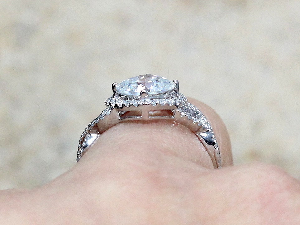 White Sapphire Engagement Ring,Infinity Diamond Band,Cushion Halo,Notus,2ct Ring,White Gold,Rose Gold,Sapphire Ring,White Sapphire Ring BellaMoreDesign.com