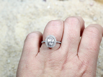 White Sapphire Engagement Ring,Oval Double Halo Ring,Urania,2ct Ring,White Sapphire Ring,White-Yellow-Rose Gold-10k-14k-18k-Platinum BellaMoreDesign.com