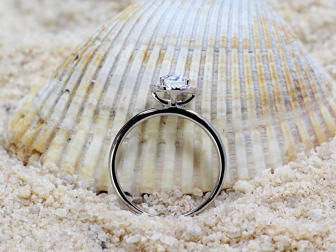 White Sapphire Engagement Ring, Oval Halo, Allegoria Medio, 2ct, 8x6mm, Promise Ring, Gift For Her BellaMoreDesign.com