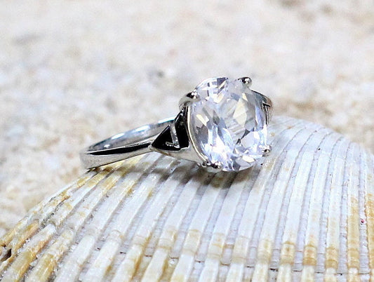 White Sapphire Engagement Ring,Oval Ring,4 prong ring,trillion Ring,triangle shape,Ion,3ct Ring,White-Yellow-Rose Gold-10k-14k-18k-Platinum BellaMoreDesign.com