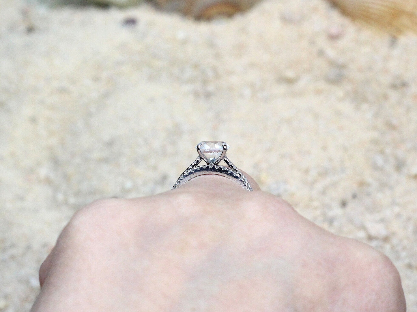 White Sapphire Engagement Ring Set, Half Eternity, Wedding Band Set, Round, Pistis, 2ct, 8mm BellaMoreDesign.com