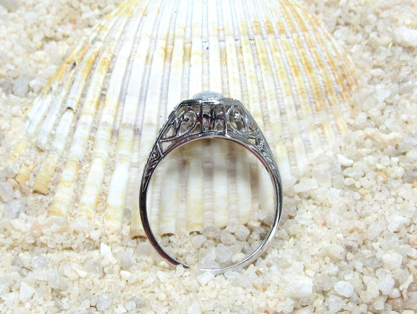 White Sapphire Engagement Ring, Vintage, Antique, Filigree, Round cut, Kassandra, .75ct, 5mm,Gift For Her,Gold-Plt BellaMoreDesign.com