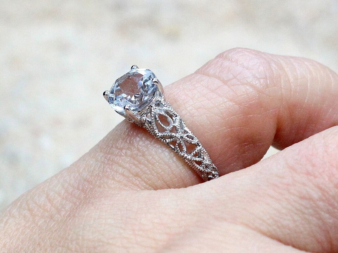 White Topaz Engagement Ring, Vintage Ring, Antique Ring, Filigree Ring, Milgrain Ring, Andromeda, 2ct Ring, Topaz Ring BellaMoreDesign.com