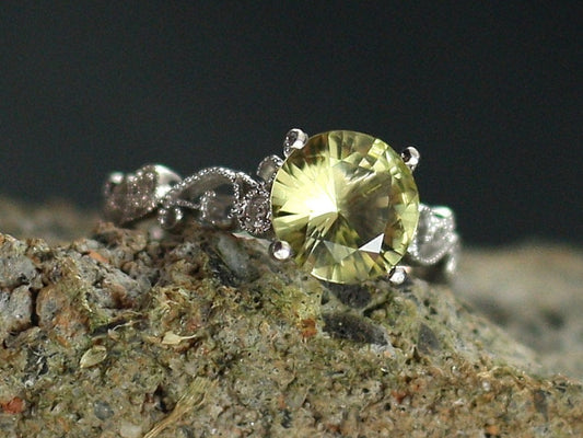 Yellow Sapphire & Diamonds Engagement Ring Swirl Milgrain Beaded Edge Round Rheia 1ct 6mm Custom White-Yellow-Rose Gold-10k-14k-18k-Platinum BellaMoreDesign.com